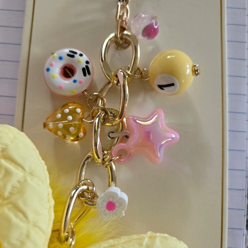 Eye Candy Los Angeles Monster Bag Charm Yellow New Fuzzy Plush Bow